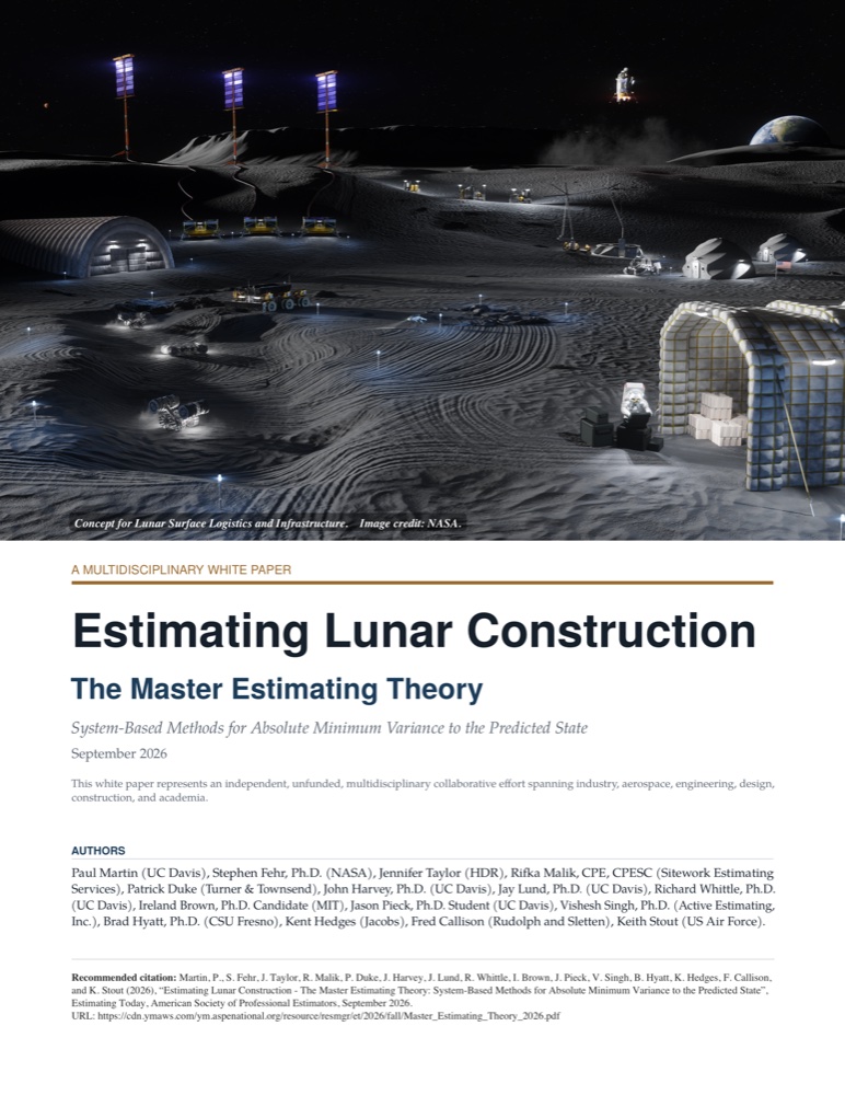 Cover of the white paper Estimating Lunar Construction: The Master Estimating Theory
