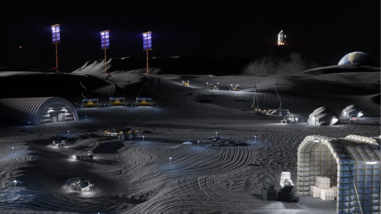 Concept for lunar surface logistics and infrastructure. Image credit: NASA.